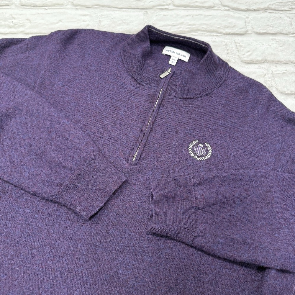 Peter Millar Mens M / 2XL Merino Wool Quarter Zip Sweater Extra Fine Knit Purple